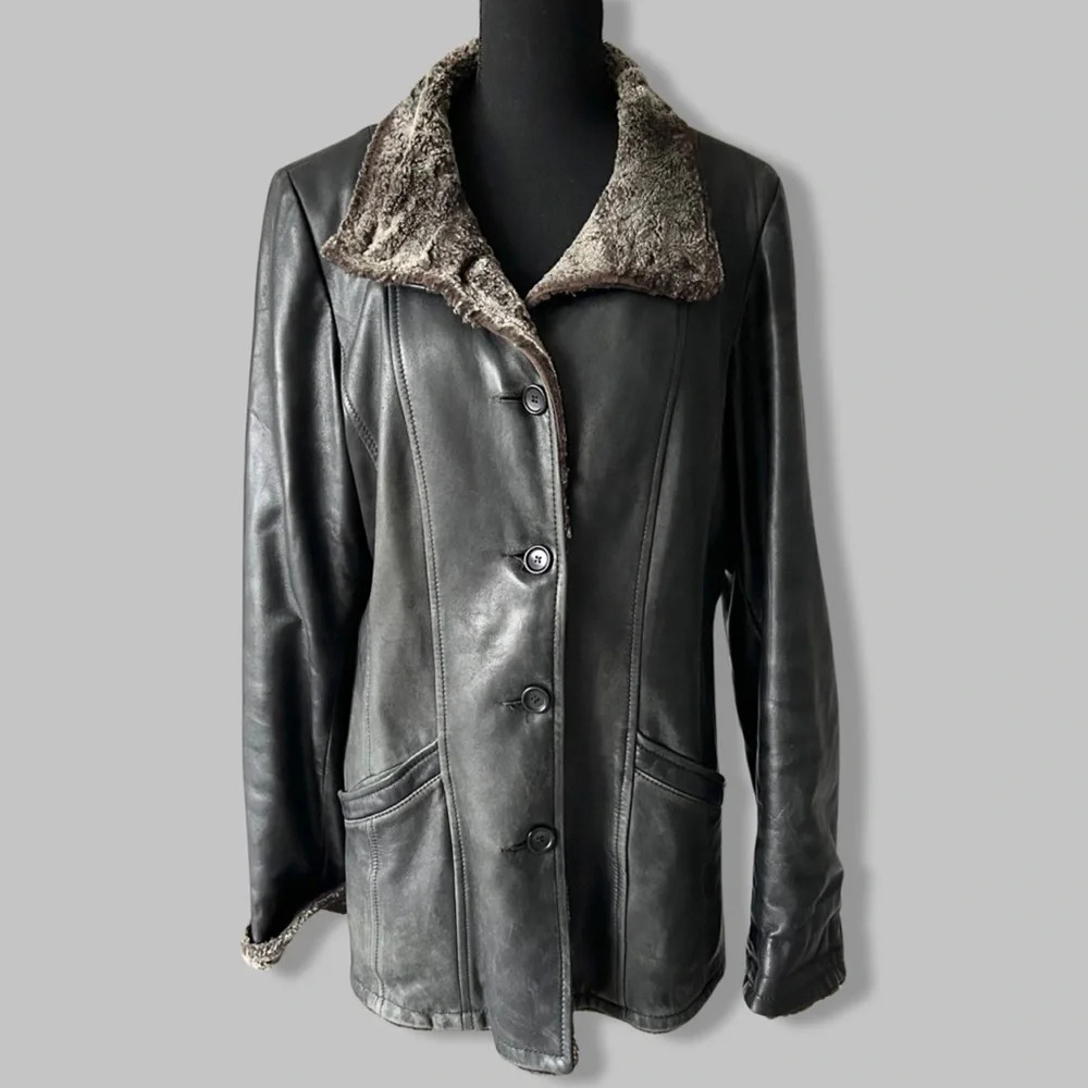Vintage Danier Smooth Leather Faux Shearling Lining Jacket Made in Canada